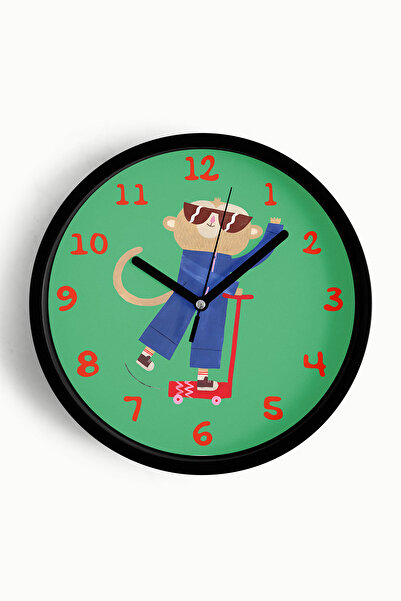 JHAAR Ceas de perete pentru camera copiilor cu maimuță artistă pe scuter - 35...