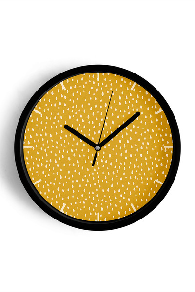 JHAAR Ceas de perete modern Mustard Paint Drops - 42cm - Carcasă neagră cu st...