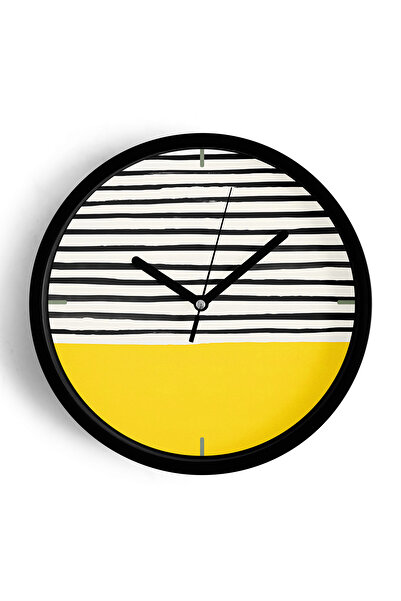 JHAAR Ceas de perete cu design modern - 25 cm - Carcasă neagră cu sticlă fron...