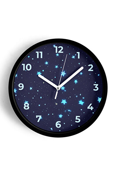 JHAAR ساعة حائط بتصميم عصري مجردة مع نجوم - 25 سم - هيكل أسود مع زجاج أمامي -...