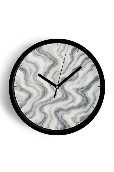 JHAAR Ceas de perete abstract cu aspect de marmură - 25 cm - Carcasă neagră c...
