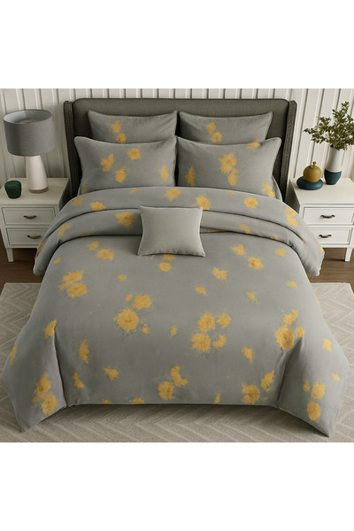 Casa Pucioasa 6 Piece Bed Linen - High Class Special Cotton, Floral Grey Pattern,