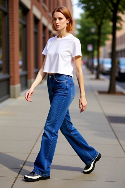 PayBuy Pantaloni de damă talie înaltă Flare Denim Cool & Comfort Funcțional D...