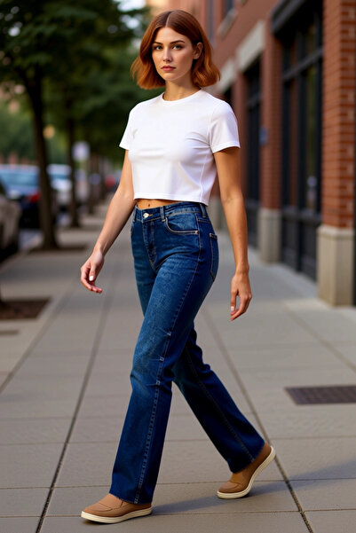 PayBuy Pantaloni de damă talie înaltă Flare croială din denim Funcțional Dura...