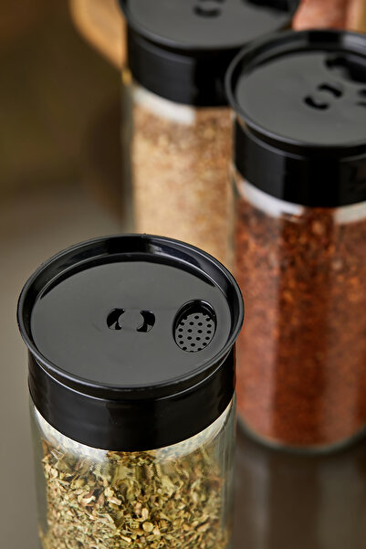 Mefa Mutfak 12-Piece Glass Spice Jar Set - Black