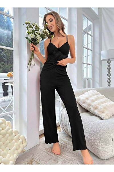 AURA Women's Strappy Black Lace Suit Zehrasiyah