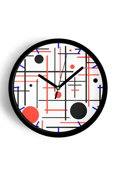 JHAAR ساعة حائط حديثة ذات طابع هندسي تجريدي - 42 سم - هيكل أسود مع زجاج أمامي...