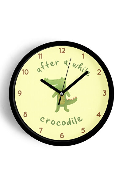 JHAAR ساعة حائط حديثة لغرفة الأطفال على شكل تمساح لطيف - 30 سم - هيكل أسود مع...