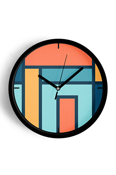 JHAAR Ceas de perete modern cu design geometric - 42 cm - Carcasă neagră cu s...