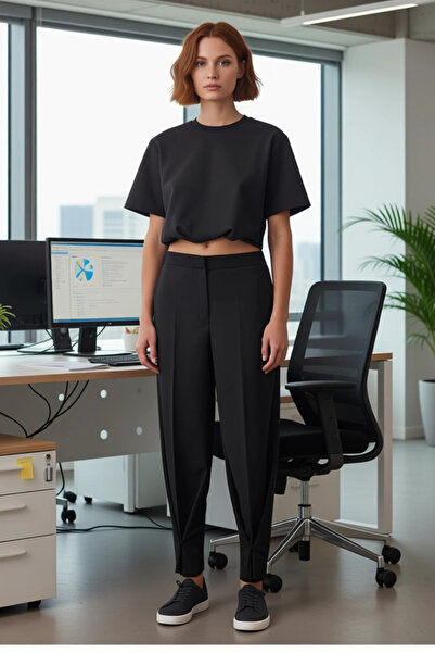 PayBuy Button Detailed Wide Leg Fabric Pants Women Functional Durable Quality Comfortable Modern