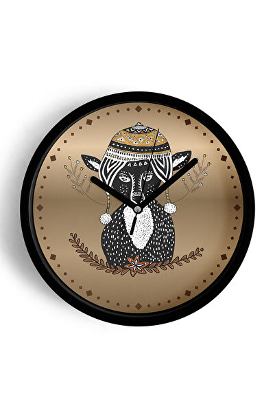 JHAAR Ceas de perete modern Bohemian Wolf - 30cm - Carcasă neagră cu sticlă f...