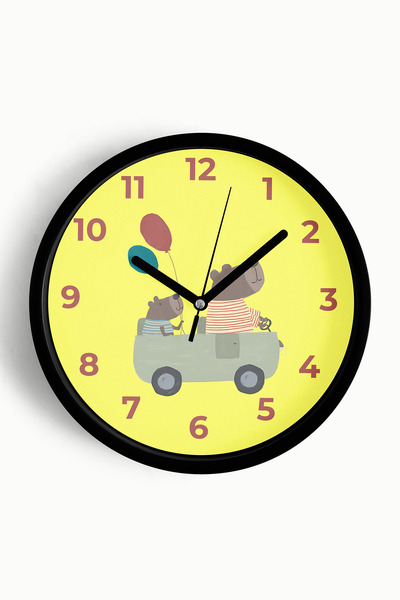 JHAAR ساعة حائط لغرفة الأطفال على شكل دببة لطيفة تسير سيارة - 30 سم - هيكل أس...