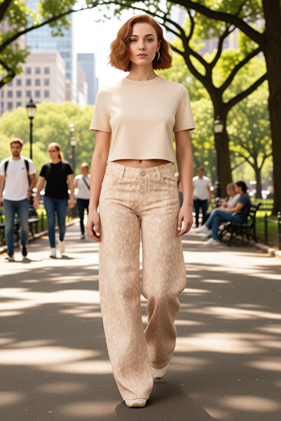 PayBuy Women's Low Waist Wide Leg Bambi Patterned Jean Pants Functional Durable Quality Sports