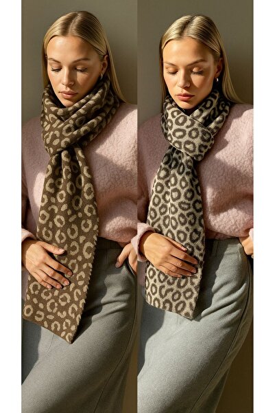 sf collection Eșarfă tricotată cu două fețe pentru femei imprimeu leopard