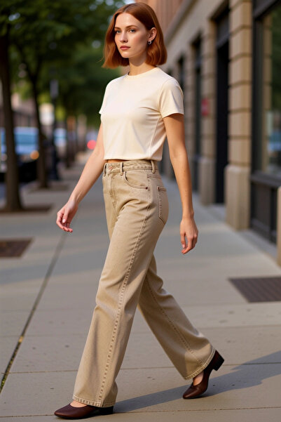 PayBuy Kadın Vintage Yıkama Geniş Paça Jean Pantolon Fonksiyonel Dayanıklı Ka...