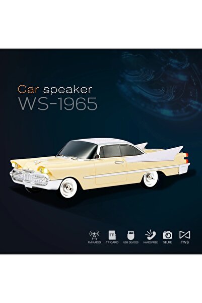 ERMER WS - 1965 Nostaljik Araba Görünümlü Taşınabilir Kablosuz Radyolu Blueto...