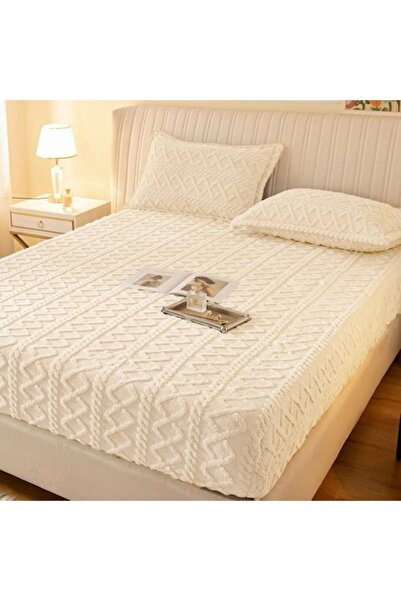 MHR Cocolino bed cover and 2 pillowcases, knit, plain, 3 pieces, double, 180x200cm, Cream