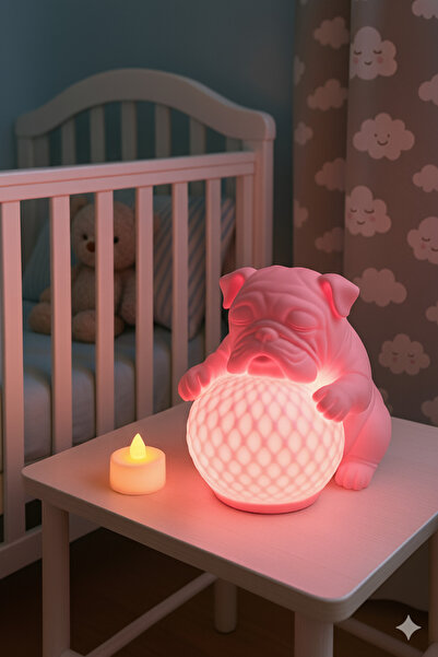 Lasirius Çocuk Bebek Odası Bulldog Dekoratif LED Gece Lambası Abajur Kablosuz...
