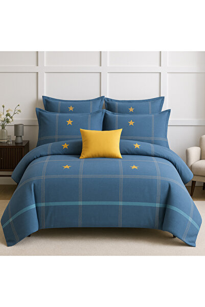 Casa Pucioasa 6-Piece Bed Linen - High Class Extra Fine Cotton, Blue Stars Model,