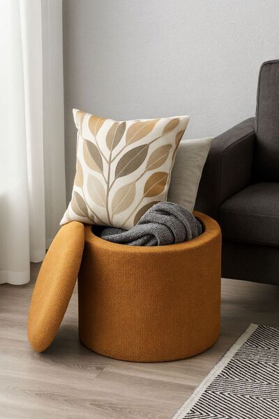 WEBPANYA Handmade X Large Hardal Dokuma Kumaş Sandıklı Silindir Dekoratif Puf...