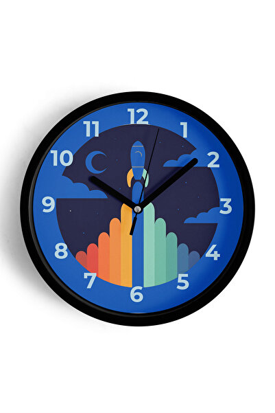 JHAAR Ceas de perete pentru camera copiilor cu tematică colorată de rachete ș...