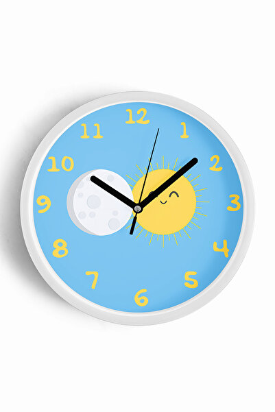 JHAAR Ceas de perete drăguț pentru camera copiilor, cu design Soare și Lună -...