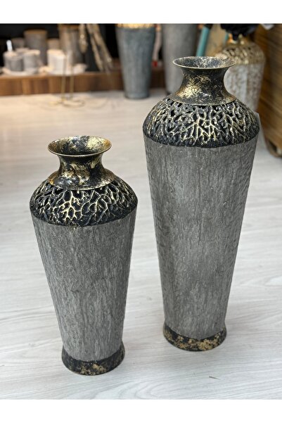 city gold 2'Lİ GRİ TELKARİ VAZO 65-55 CM