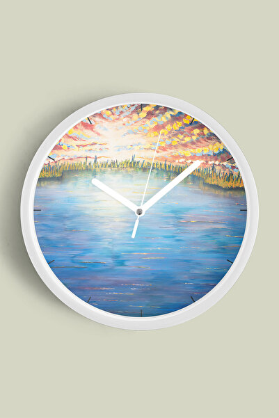 JHAAR ساعة حائط حديثة بتصميم مناظر طبيعية تجريدية - 30 سم - هيكل أبيض مع زجاج...