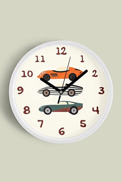 JHAAR Ceas de perete pentru camera copiilor, cu design auto - 42 cm - Carcasă...