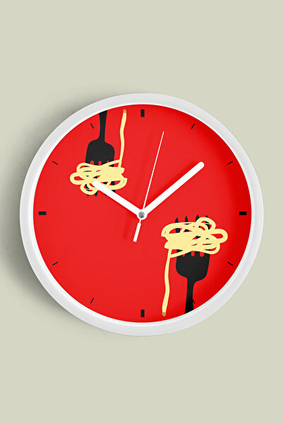 JHAAR Spagetti Makarna Tasarım Mutfak Duvar Saati - 30cm - Önü Camlı Beyaz Ka...