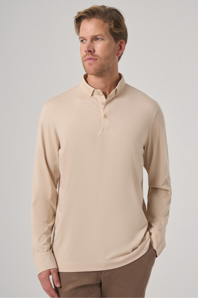 Morven Men's Beige Trend Polo Neck Rayon Sweatshirt