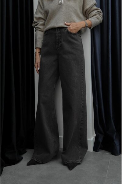 Havoş Bitter Brown Wide-Leg Washed Jeans