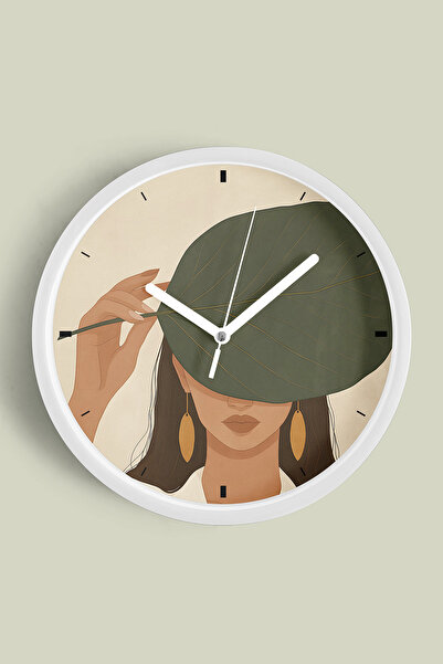 JHAAR Ceas de perete modern cu design artistic cu femei și frunze - 25 cm - C...