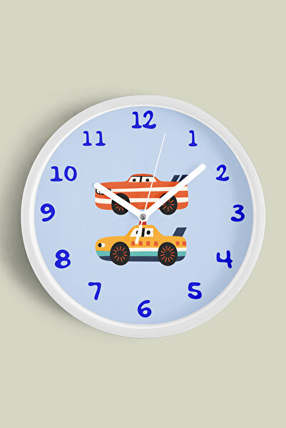 JHAAR Ceas de perete pentru camera copiilor cu design auto - 25 cm - Carcasă ...