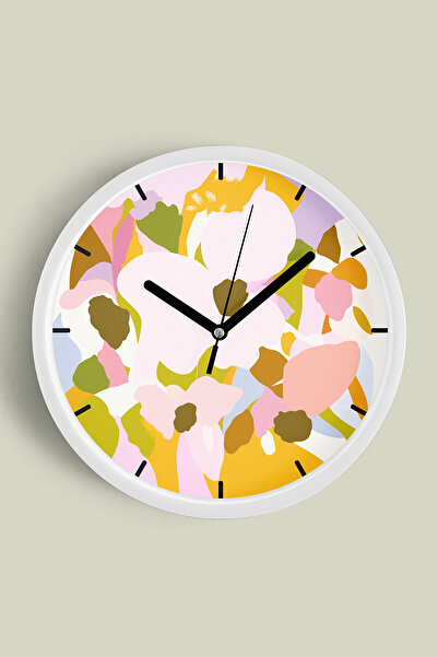 JHAAR Ceas de perete modern cu flori abstracte - 35cm - Carcasă albă cu sticl...