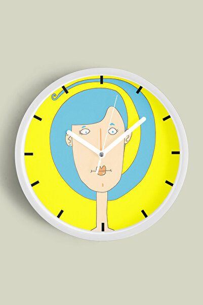 JHAAR Ceas de perete modern Blue Hair - 30cm - Carcasă albă cu sticlă frontal...