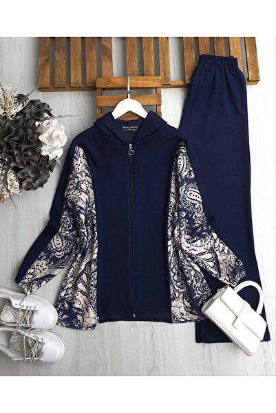 asyadabutik Women's Shawl with Patterned Trim, Front Zipper, Oversize Capuz, Hooded Pieces Tkaim