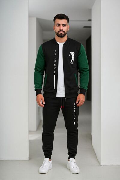 HerTarzınTrendi Men's Printed College Style Tracksuit Set – Zip-Up Top & Jogg...