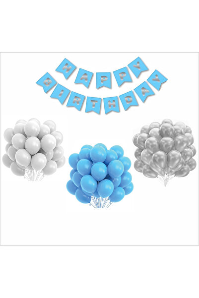 ZENVİVA White, Blue, Silver Balloon-Banner Set