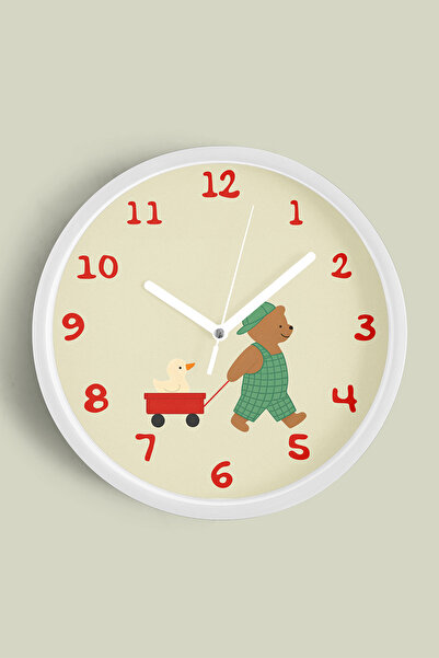 JHAAR Ceas de perete pentru camera copiilor cu ursul și rața ca prieteni - 42...