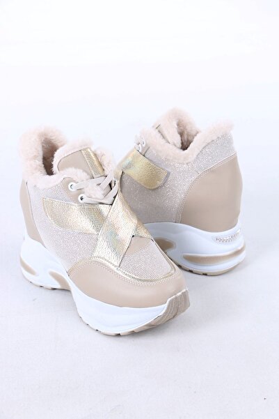 sefayol Leroy Nude Velcro Lace-Up Hidden Heel Sneakers