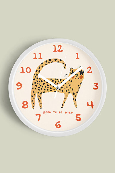 JHAAR Ceas de perete modern cu design cu leopard - 35 cm - Carcasă albă cu st...