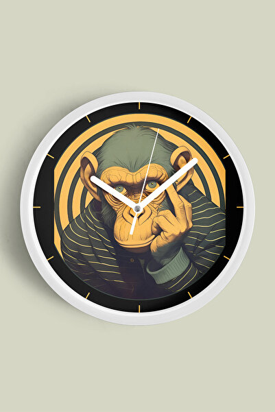 JHAAR Cool Monkey Design Modern Wall Clock - 42cm - White Case with Glass Fro...