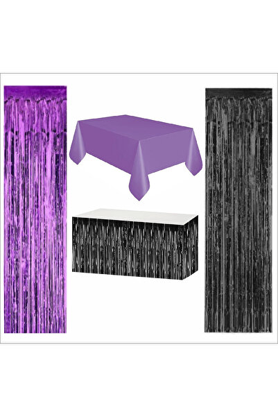 ZENVİVA Purple Tablecloth, Black Table Skirt, 1 Piece Black Backdrop, 1 Piece Purple Backdrop