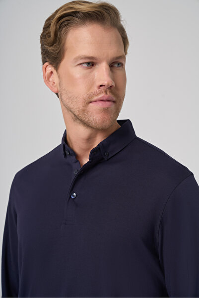Morven Men's Navy Blue Trend Polo Neck Rayon Sweatshirt