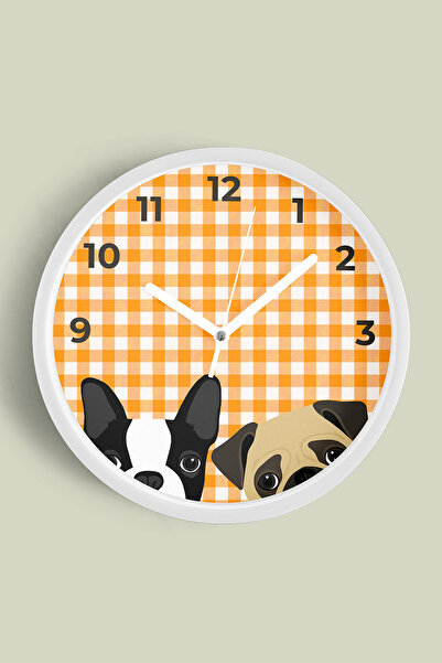 JHAAR Ceas de perete modern cu design câine - 35 cm - Carcasă albă cu sticlă ...