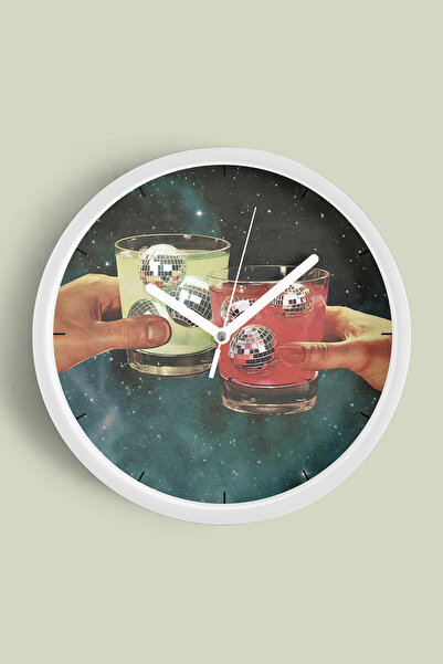 JHAAR ساعة حائط حديثة بتصميم كوكتيل - 35 سم - هيكل أبيض مع واجهة زجاجية - آلي...