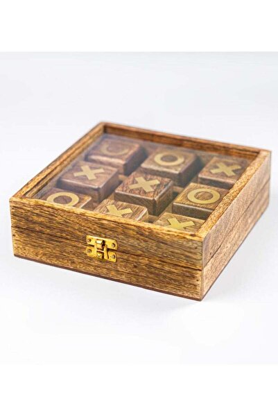 Roman Gifts Wooden XO (Tic Tac Toe) Board Game with Glass Lid and Secure Lock, 20×20×6 cm