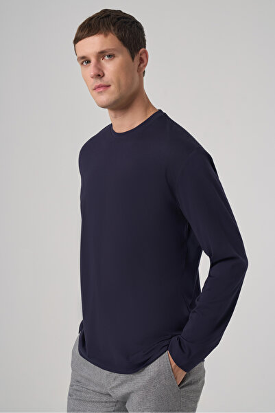 Morven Men's Navy Blue Trend Crew Neck Rayon Sweatshirt