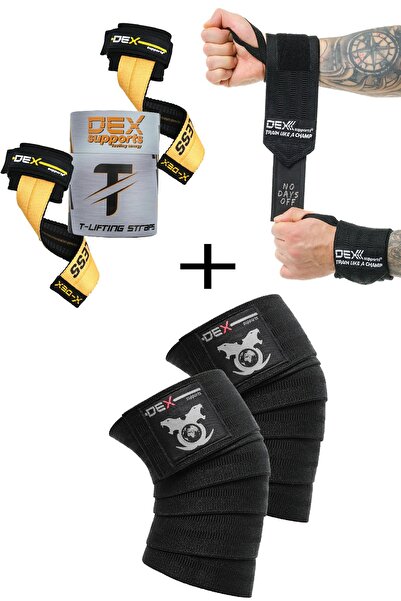 Dex Supports Sports Wrist Wraps Legend, Weightlifting Strap T-Lifting Straps, Knee Pads Knee Wraps Legend 3-Pack